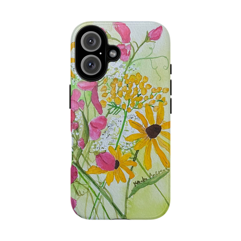July Upper Michigan Wildflowers Phone Case — Sweet Pea, Queen Anne’s Lace & Brown Eyed Susan Watercolor