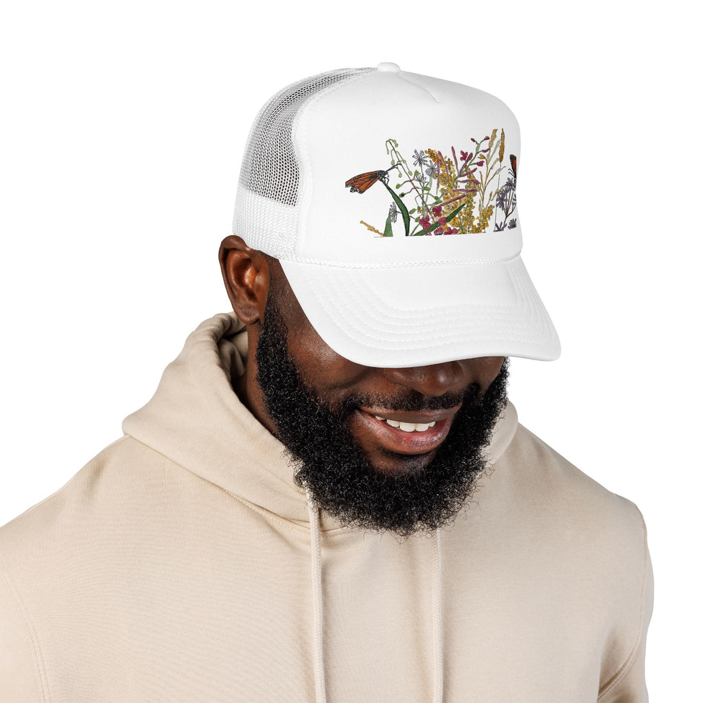 Butterflies & August Wildflowers Watercolor Trucker Hat
