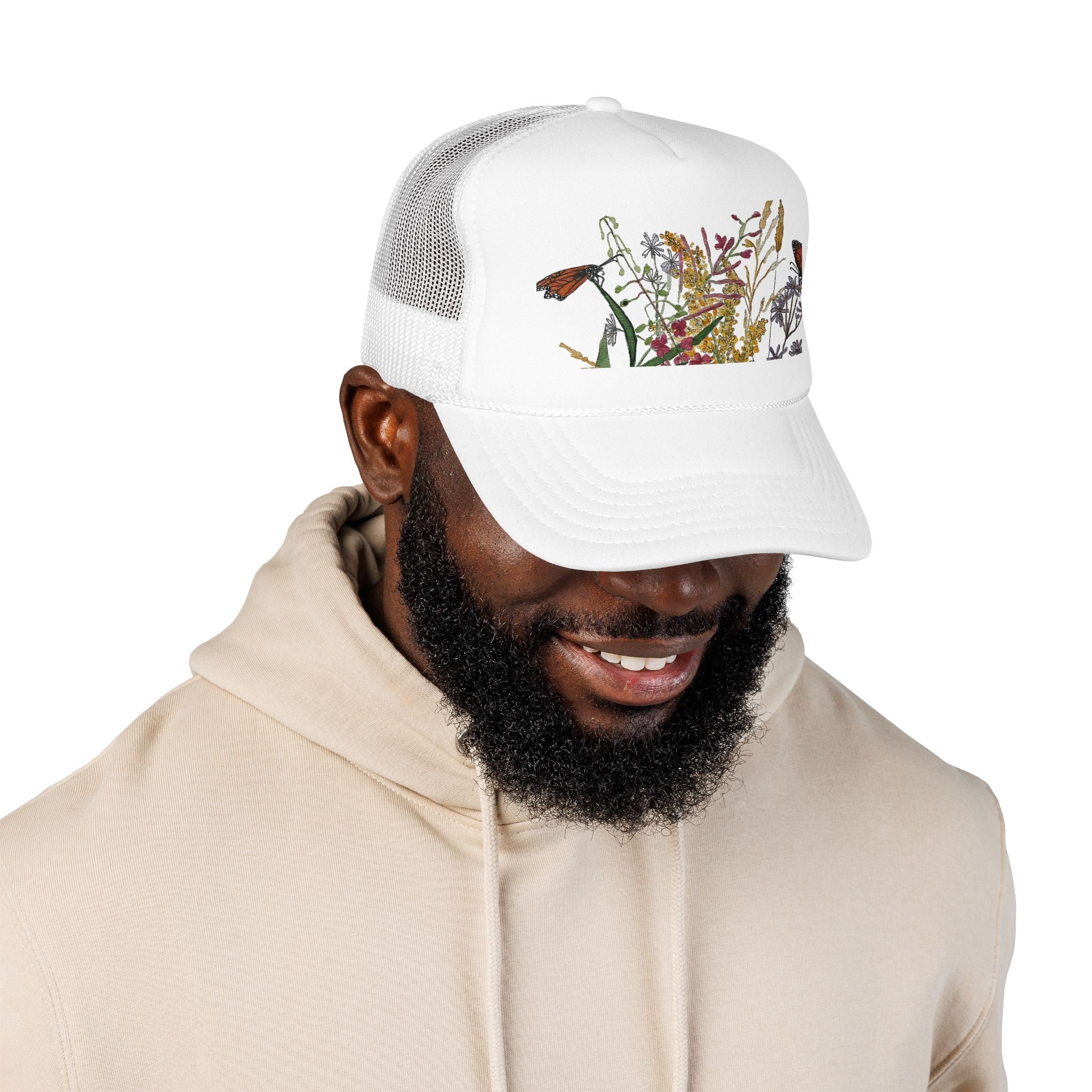 Butterflies & August Wildflowers Watercolor Trucker Hat