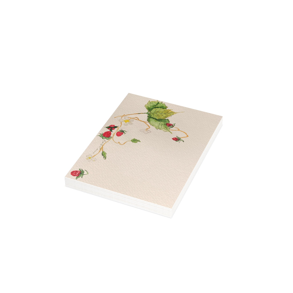 Watercolor Wild Strawberries Postcard Bundle — Illustrated Botanical Cards with Envelopes