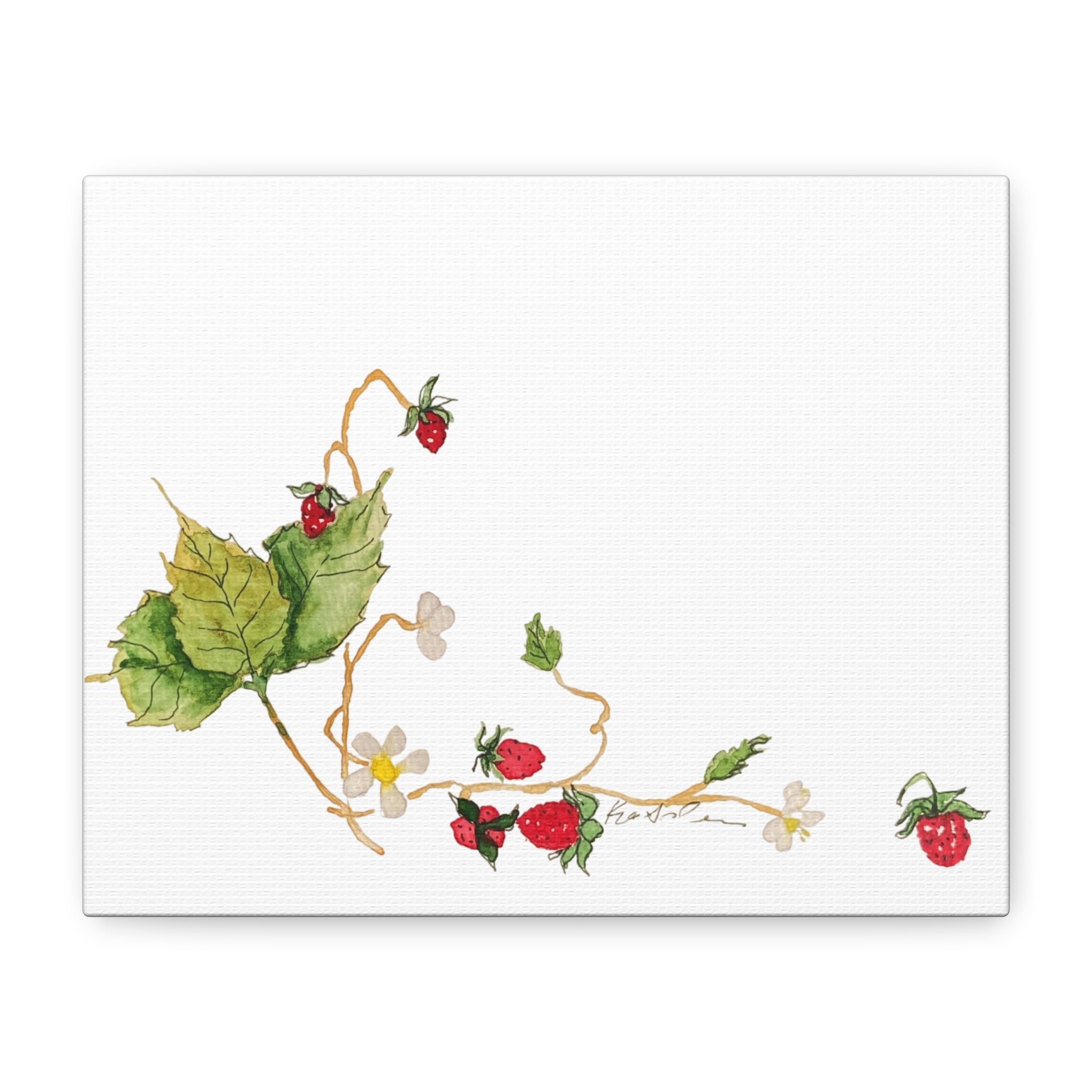 Wild Strawberry Watercolor Canvas Print — Matte Stretched Wall Art