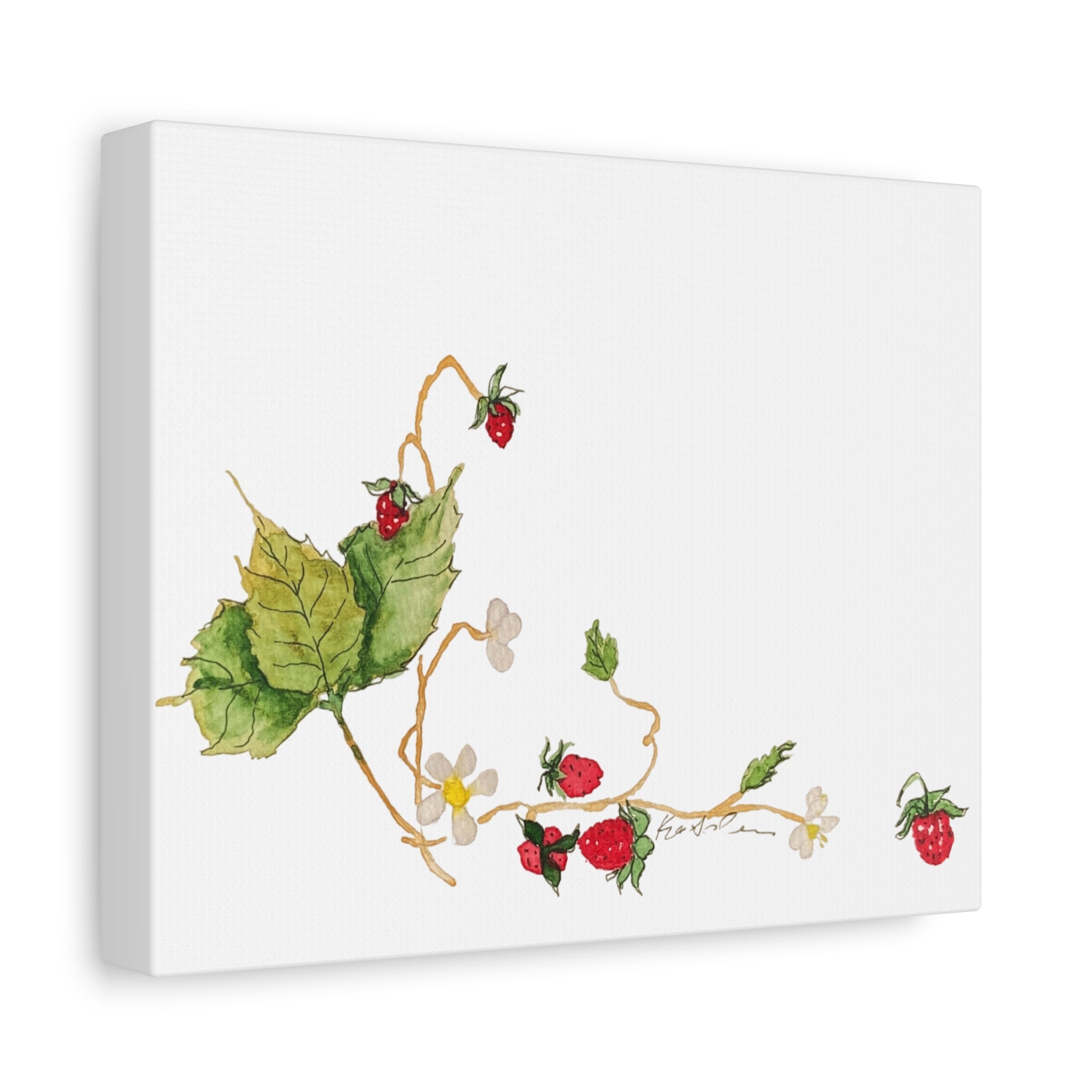 Wild Strawberry Watercolor Canvas Print — Matte Stretched Wall Art