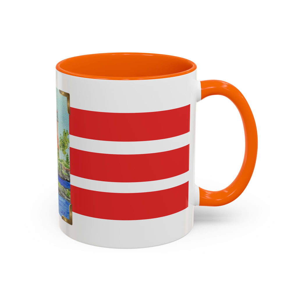 Lighthouse Coastal Accent Coffee Mug – Striped Red Nautical 11/15oz