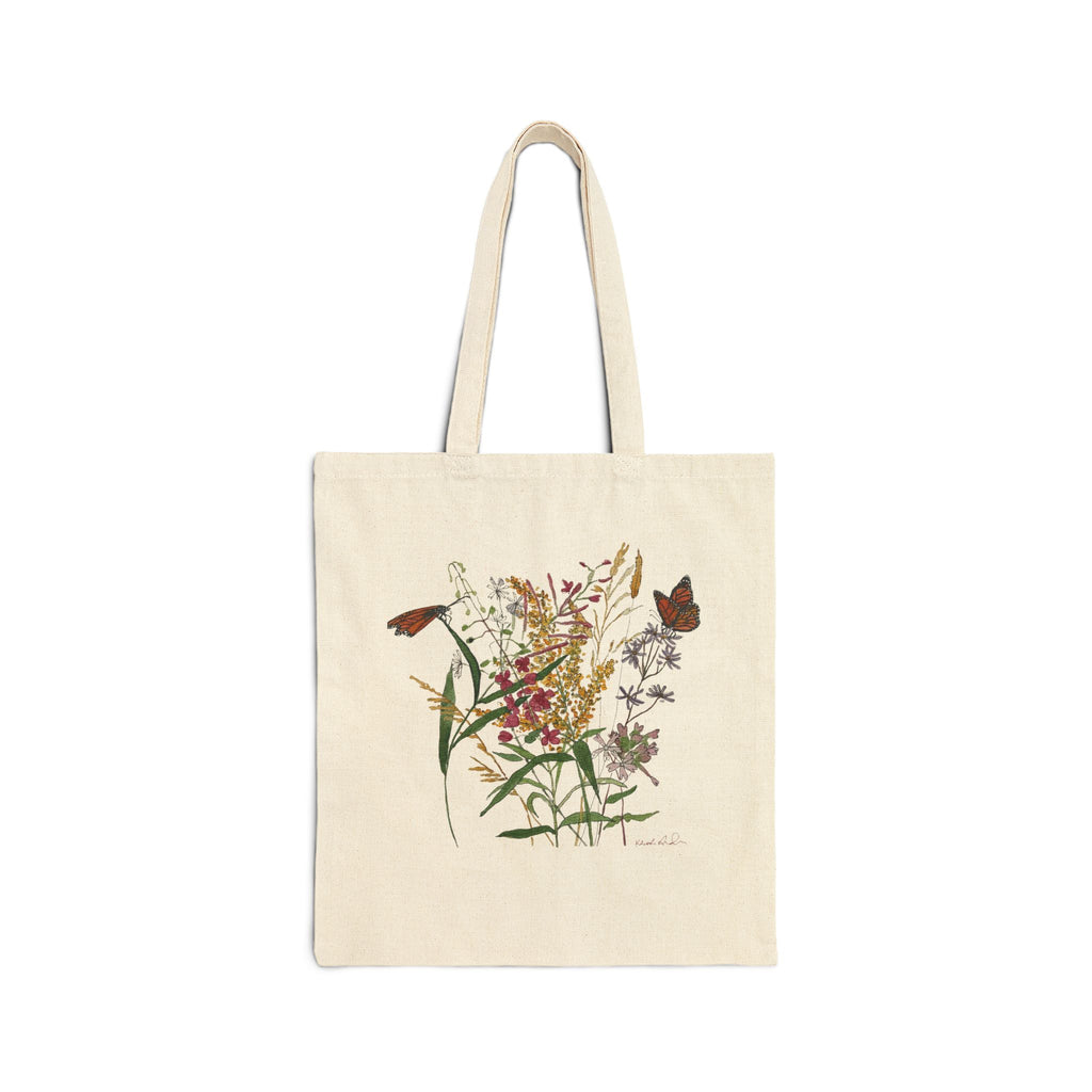 Watercolor Wildflowers & Butterflies Cotton Canvas Tote Bag