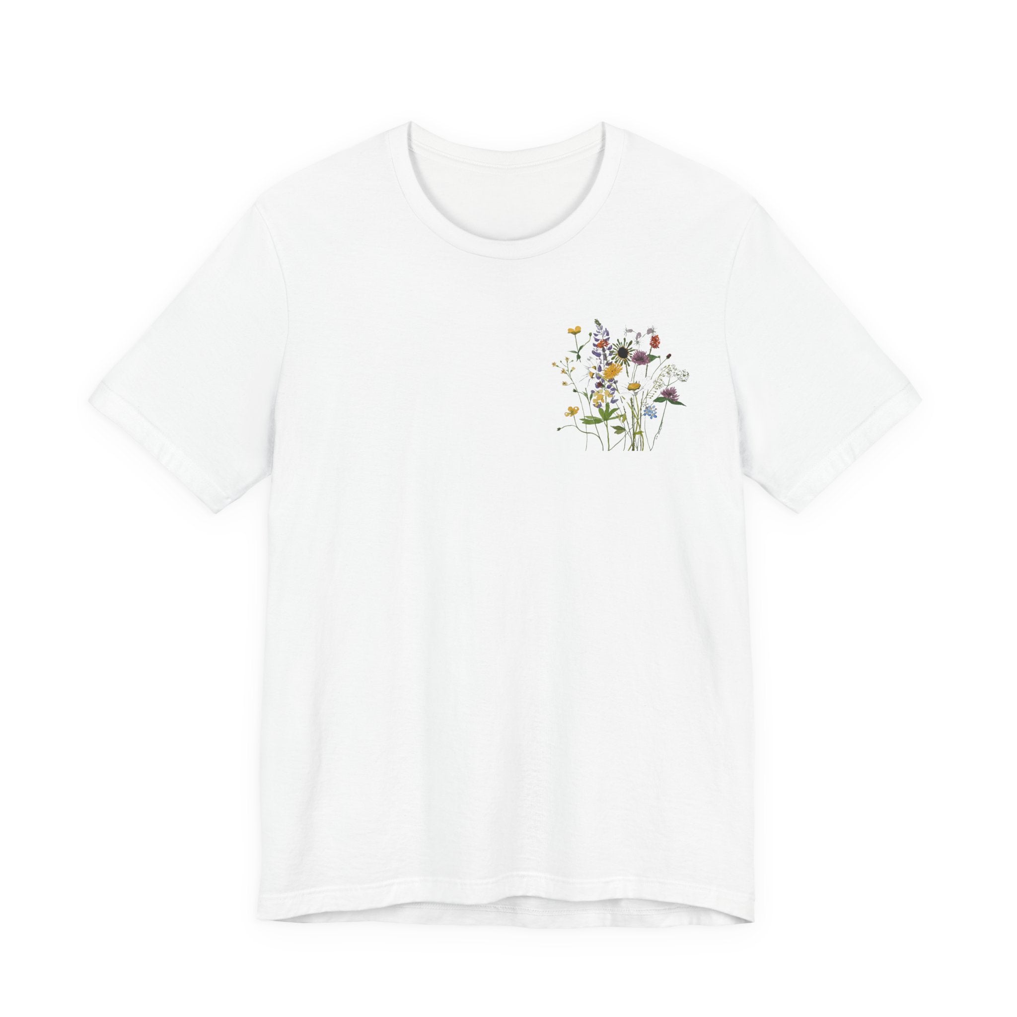 Michigan June Wildflowers Watercolor Tee — Front Pocket & Full-Back Floral Print