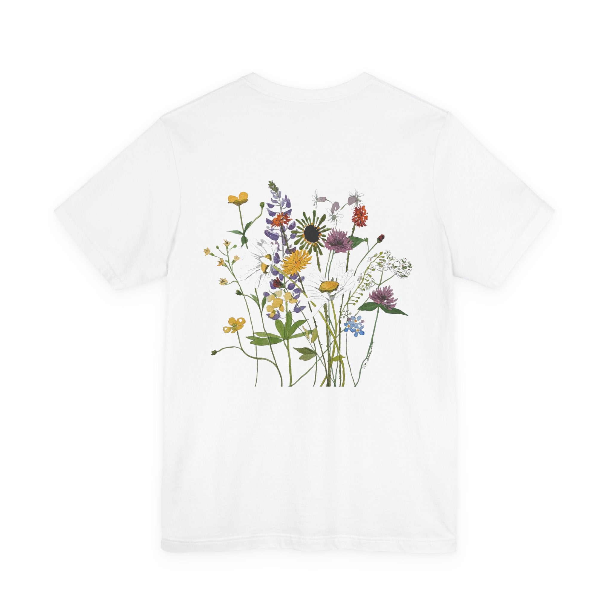 Michigan June Wildflowers Watercolor Tee — Front Pocket & Full-Back Floral Print