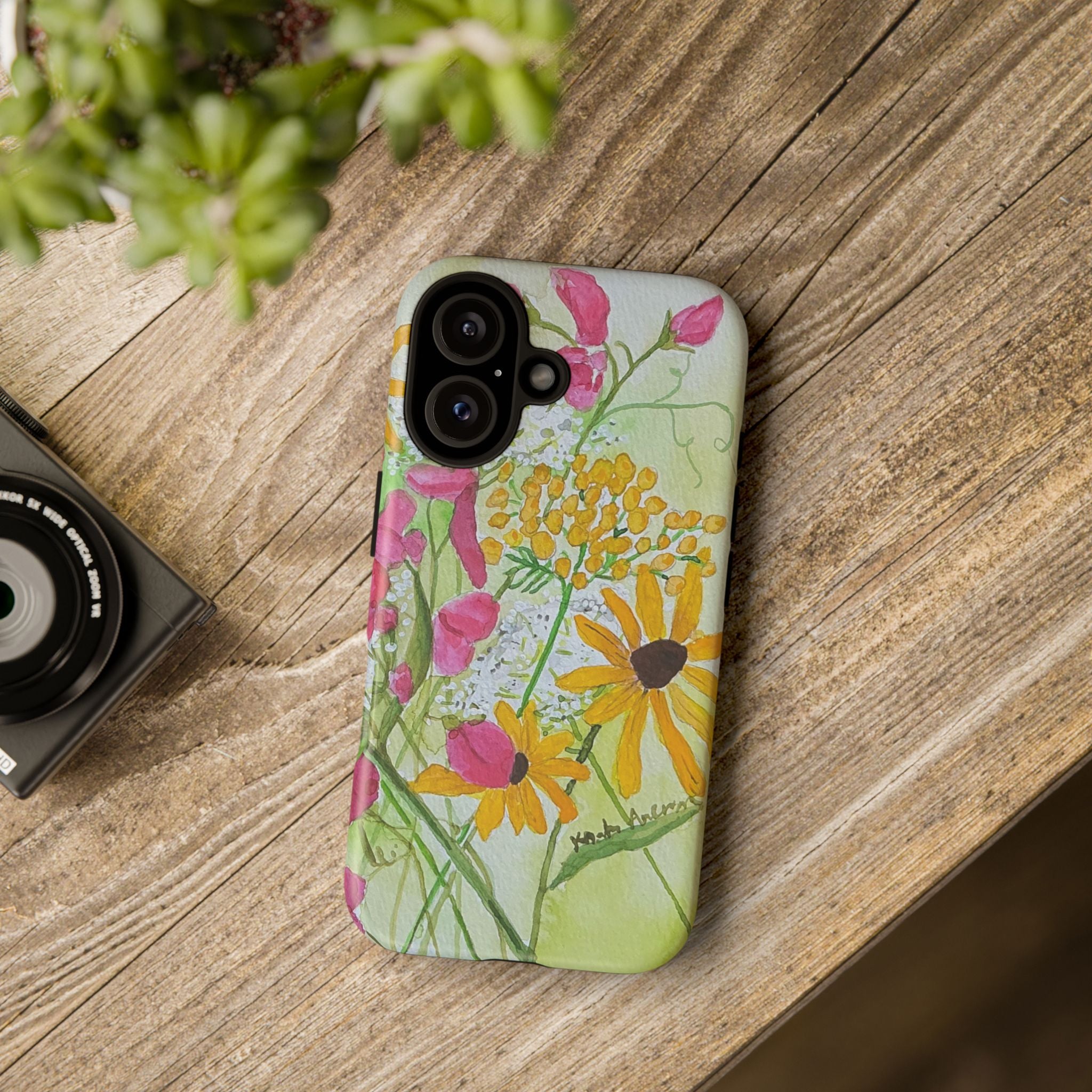 July Upper Michigan Wildflowers Phone Case — Sweet Pea, Queen Anne’s Lace & Brown Eyed Susan Watercolor