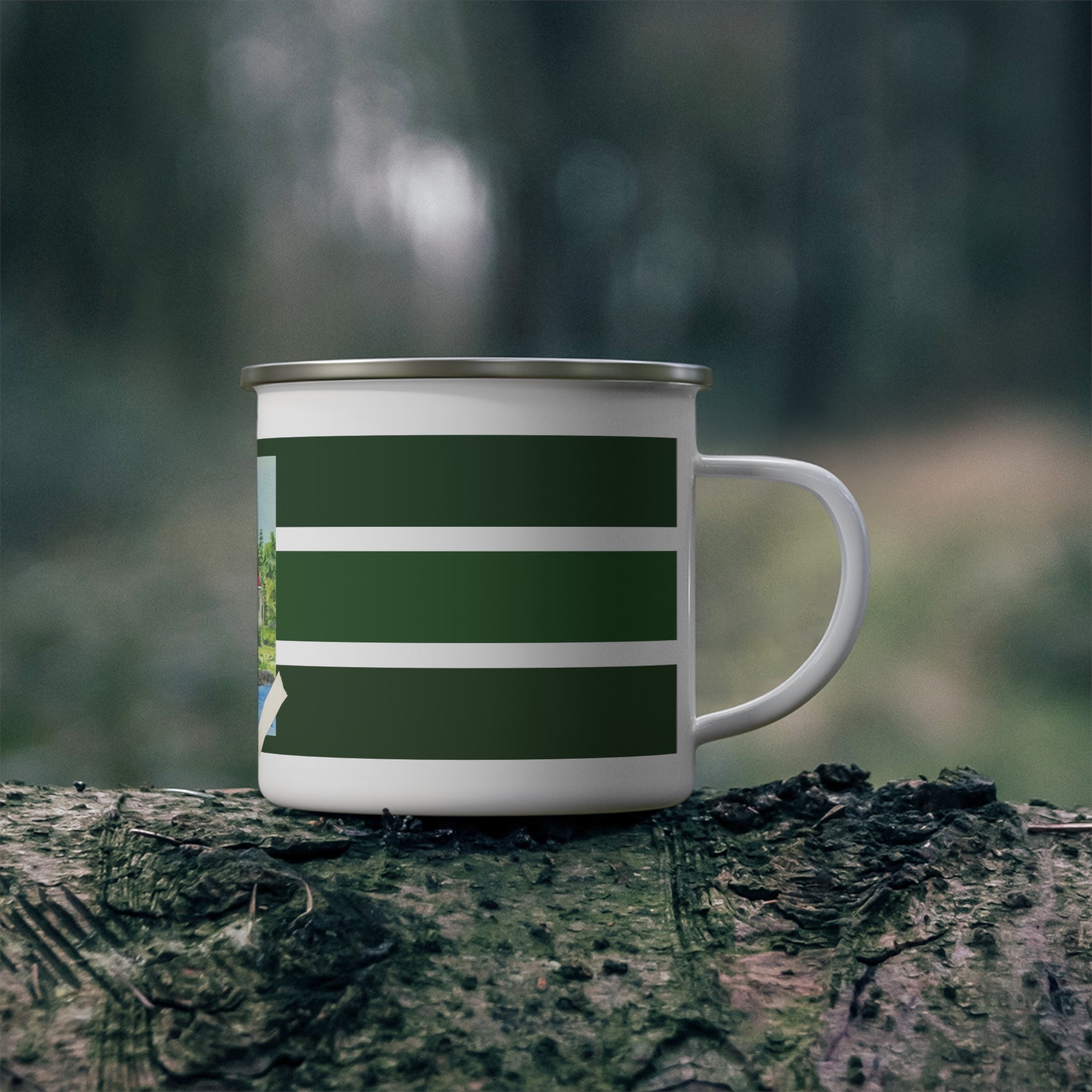 Copper Harbor Lighthouse Enamel Camping Mug — Watercolor Michigan UP Travel Mug