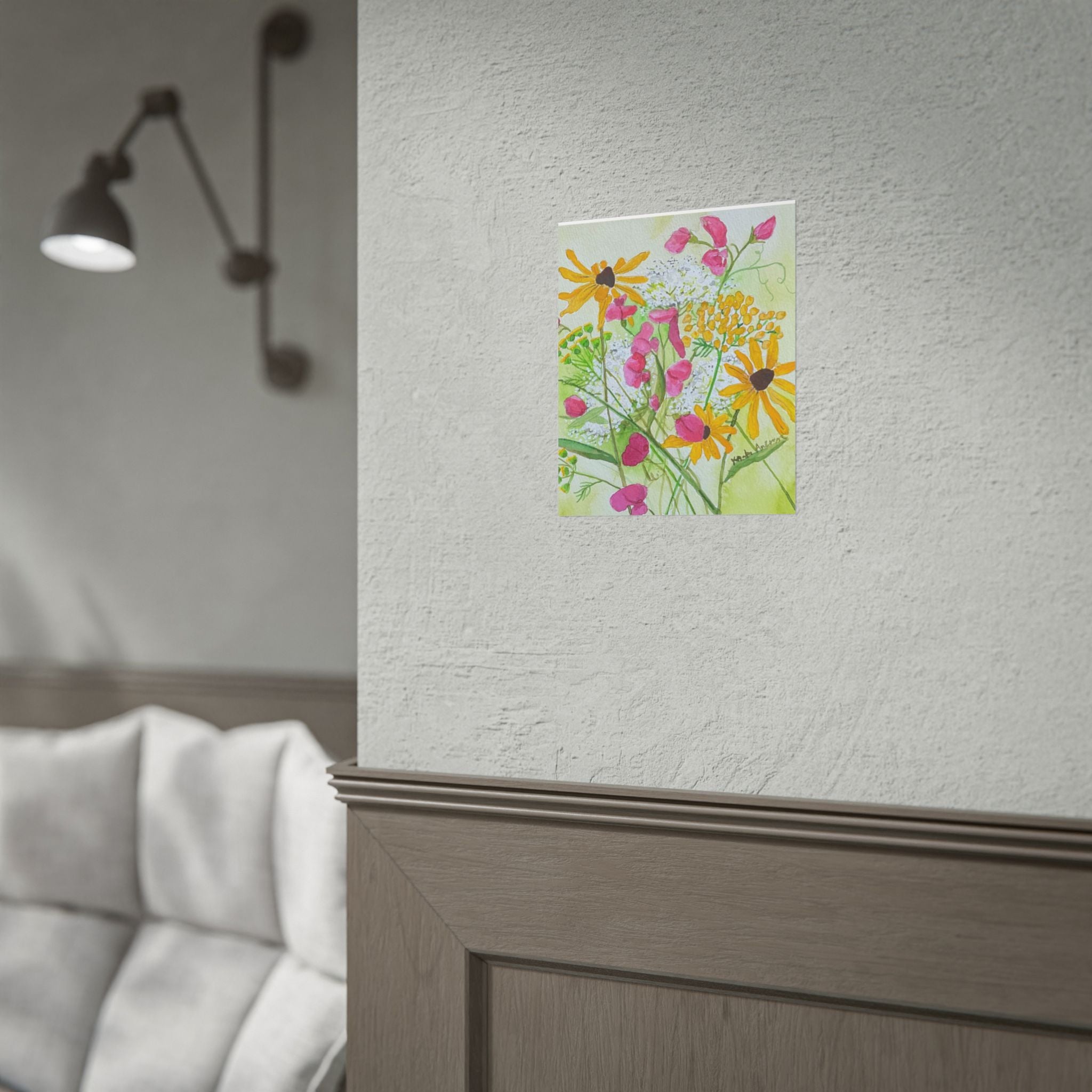 July Michigan Wildflowers Rolled Poster — Brown Eyed Susan, Queen Anne's Lace & Sweet Peas Watercolor