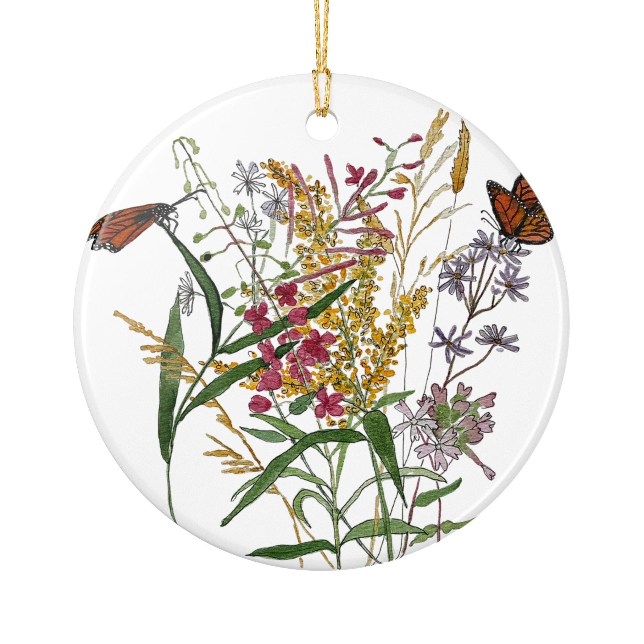 Michigan August Butterflies & Wildflowers Ceramic Ornament