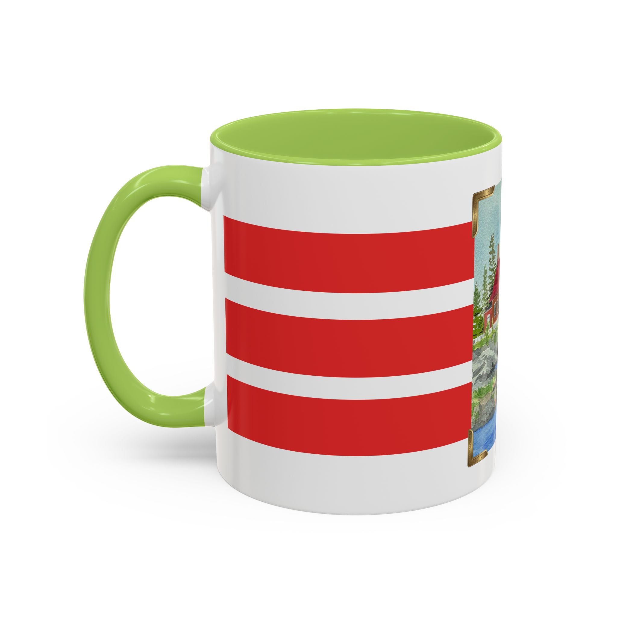 Lighthouse Coastal Accent Coffee Mug – Striped Red Nautical 11/15oz