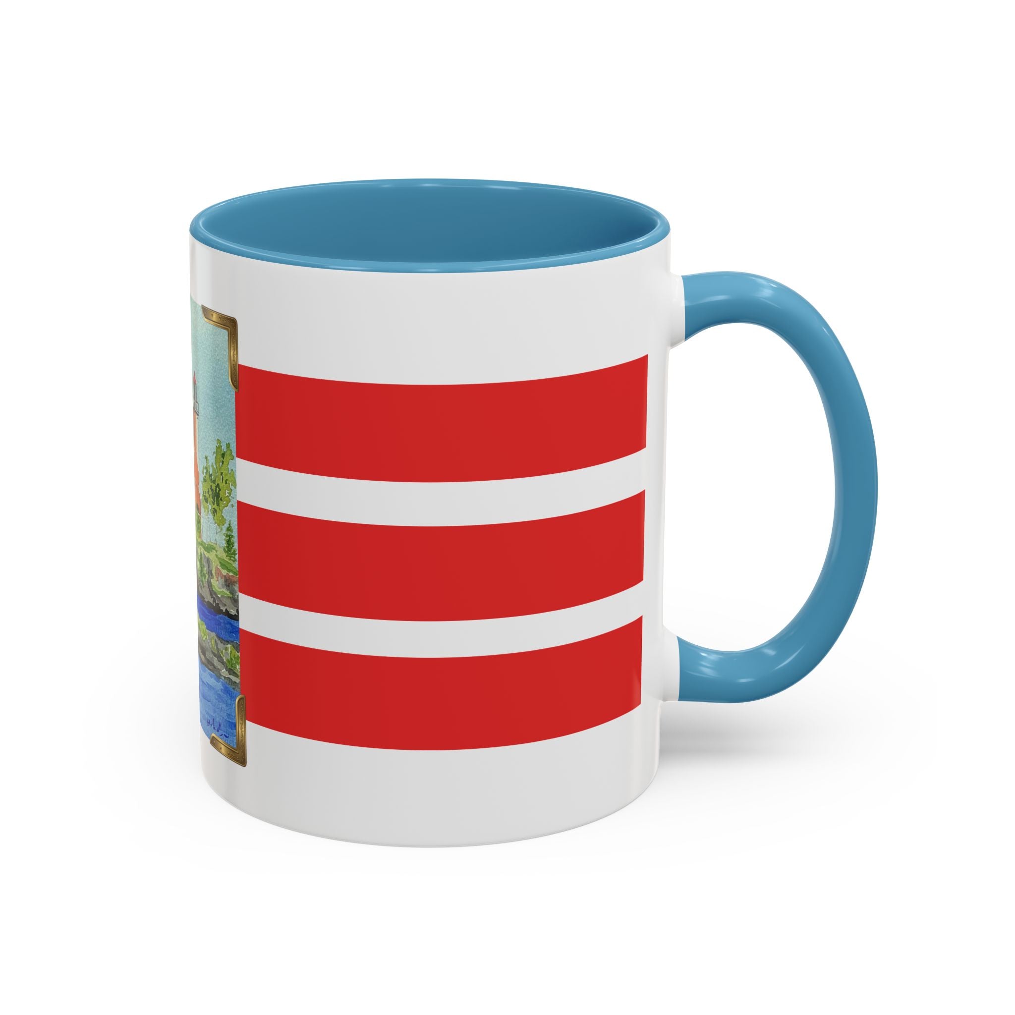 Lighthouse Coastal Accent Coffee Mug – Striped Red Nautical 11/15oz
