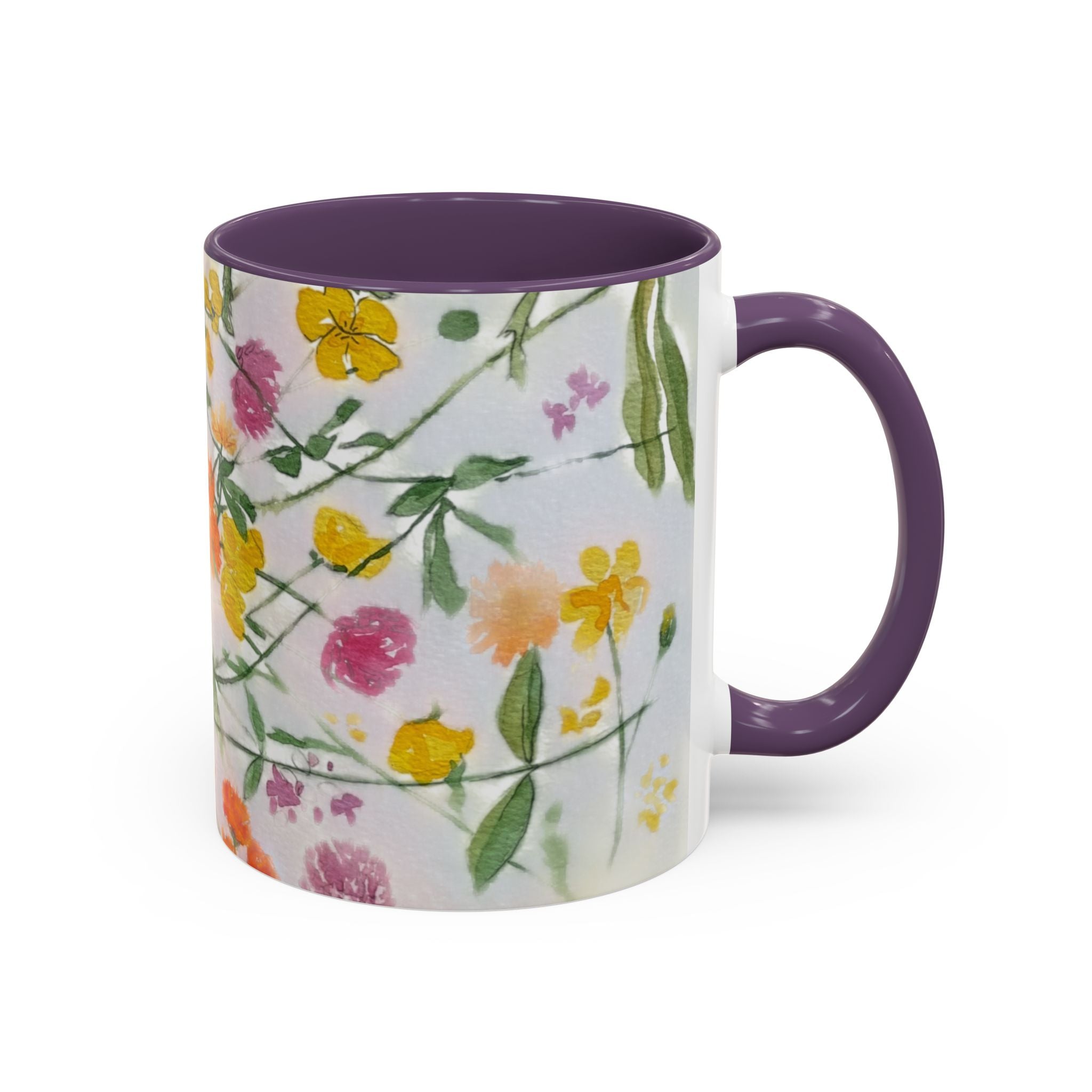 Watercolor Wildflowers Accent Coffee Mug — Loose Floral Design (11/15oz)