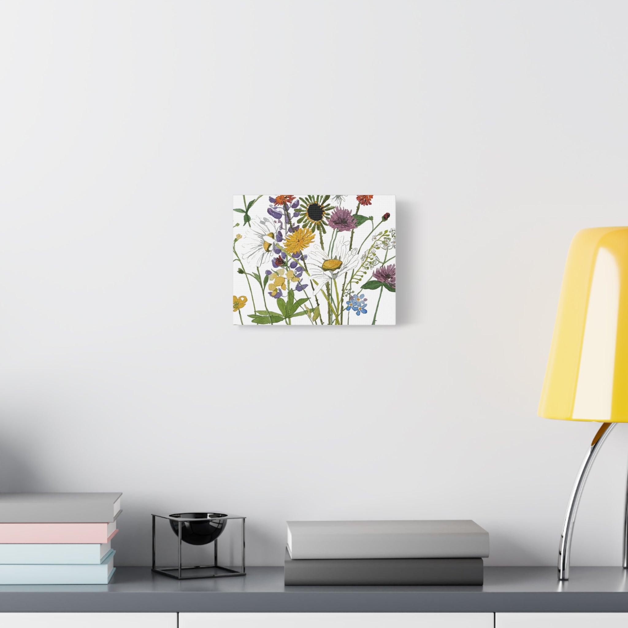 June Michigan Wildflowers Matte Canvas — Watercolor Daisies & Buttercups