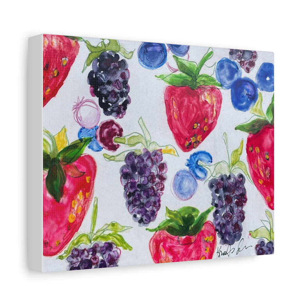 Watercolor Berries Matte Canvas Print — Blackberries, Strawberries & Blueberries