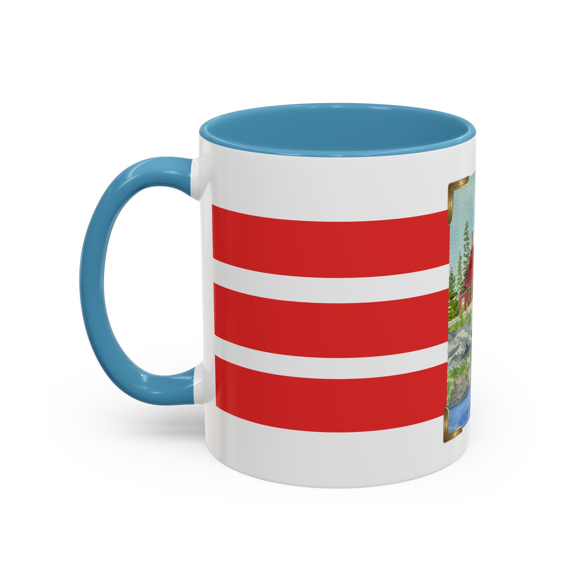 Lighthouse Coastal Accent Coffee Mug – Striped Red Nautical 11/15oz