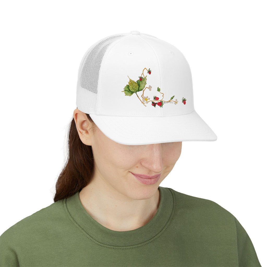 Watercolor Wild Strawberry Snapback Trucker Cap