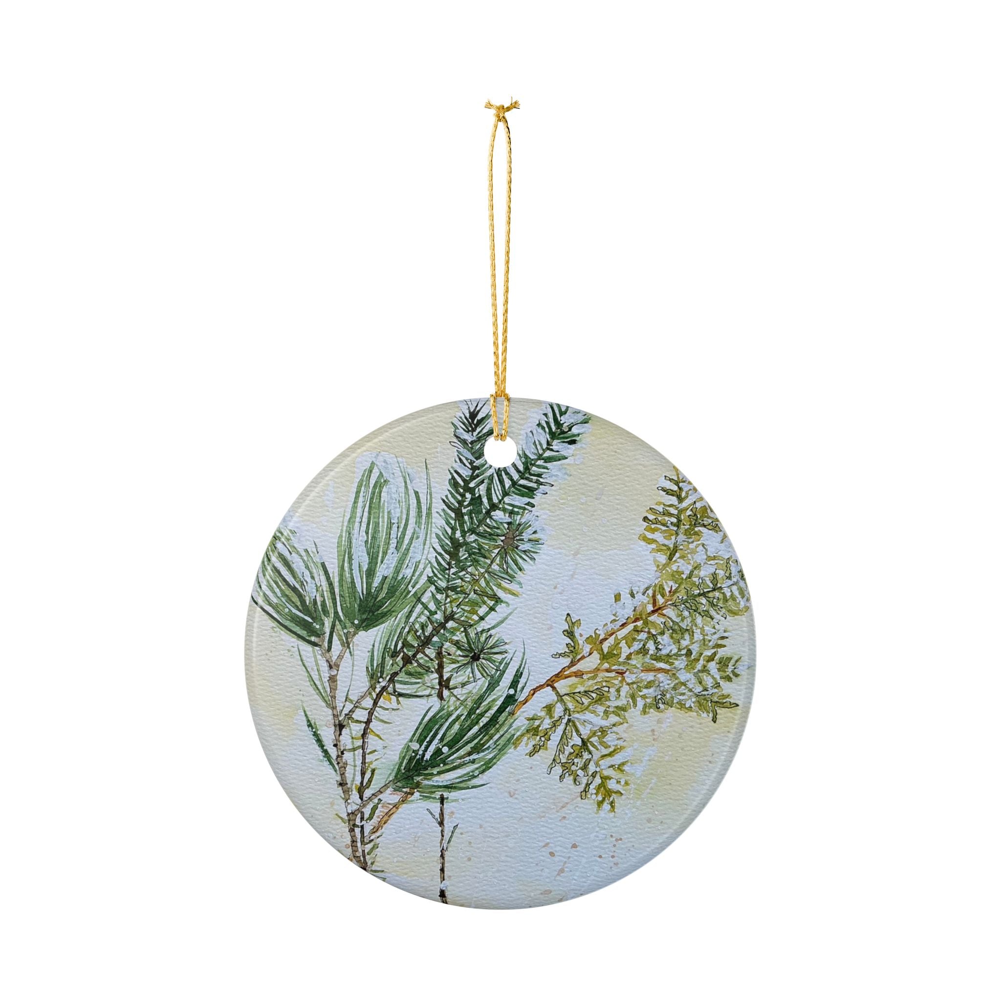 Watercolor Evergreen Ornament — White Pine, Cedar & Tamarack Holiday Decoration