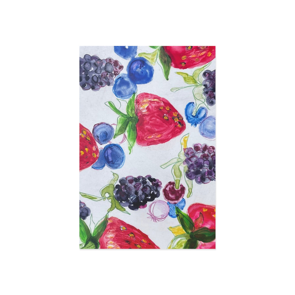 Watercolor Berries Fine Art Postcards — Blackberries, Strawberries & Blueberries