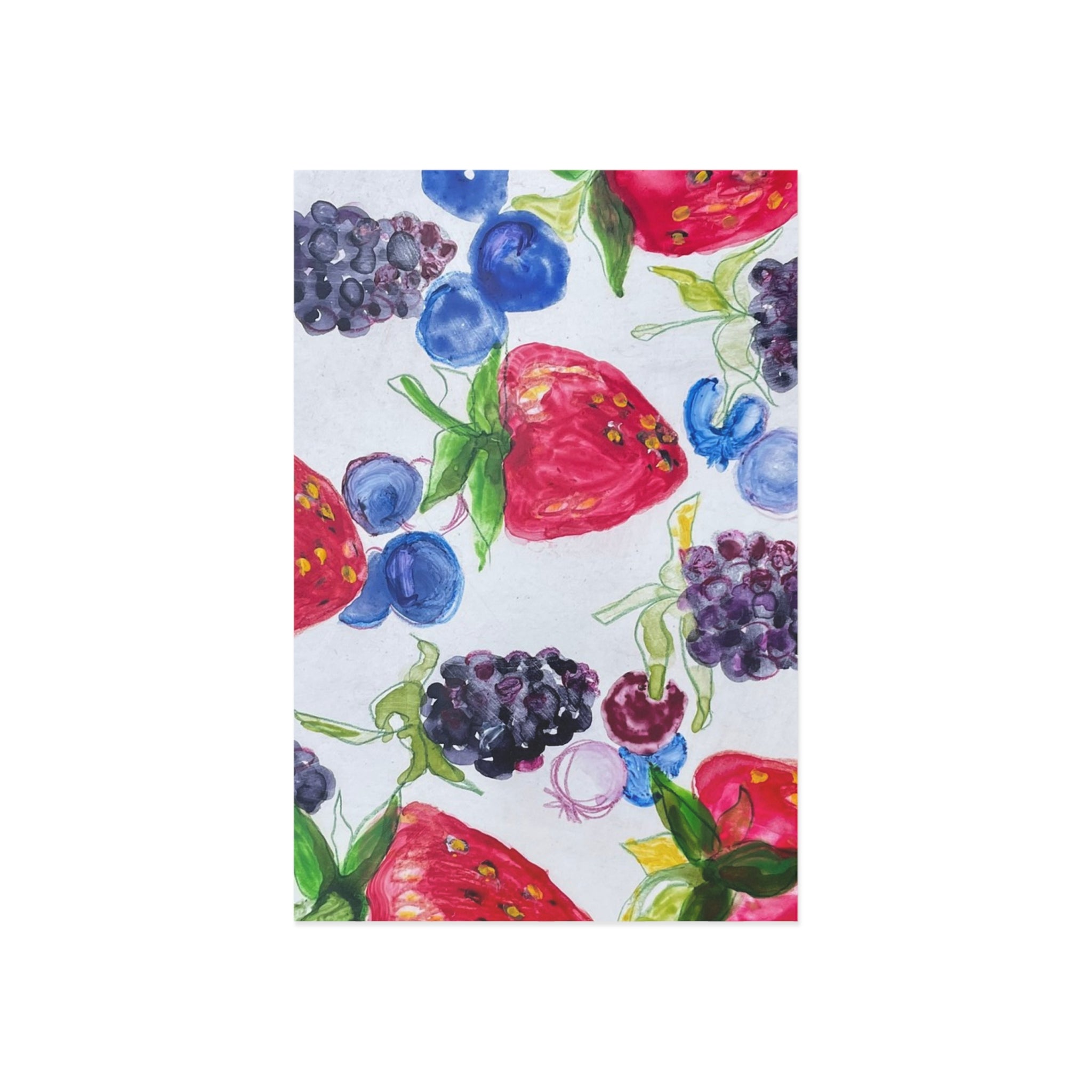 Watercolor Berries Fine Art Postcards — Blackberries, Strawberries & Blueberries