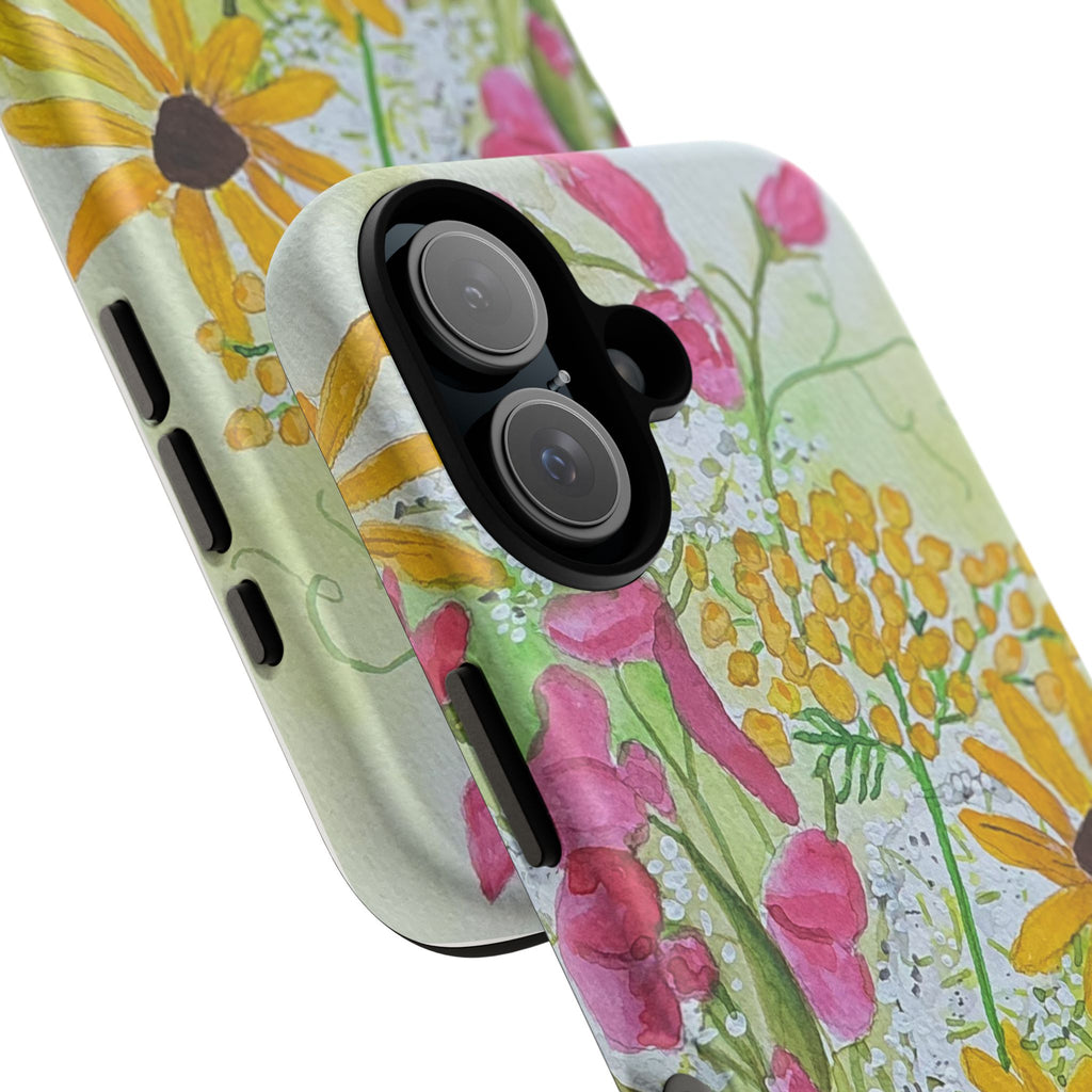 July Upper Michigan Wildflowers Phone Case — Sweet Pea, Queen Anne’s Lace & Brown Eyed Susan Watercolor