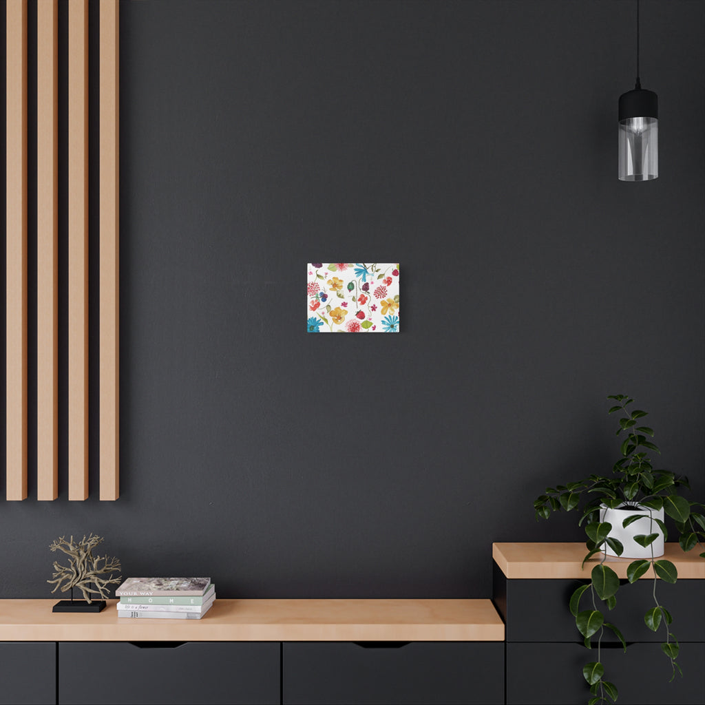 Watercolor Berries & Flowers Matte Canvas Print — Bright Botanical Wall Art