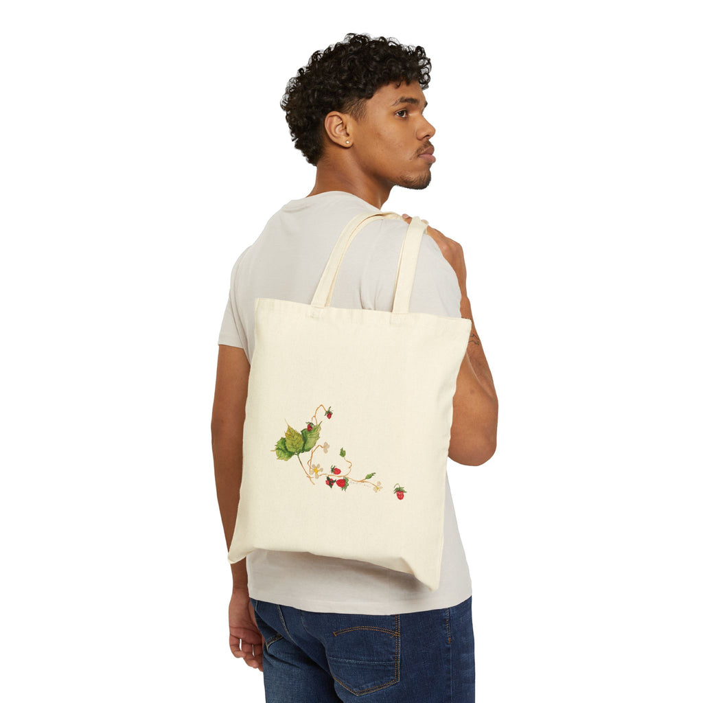 Watercolor Wild Strawberries Cotton Canvas Tote Bag