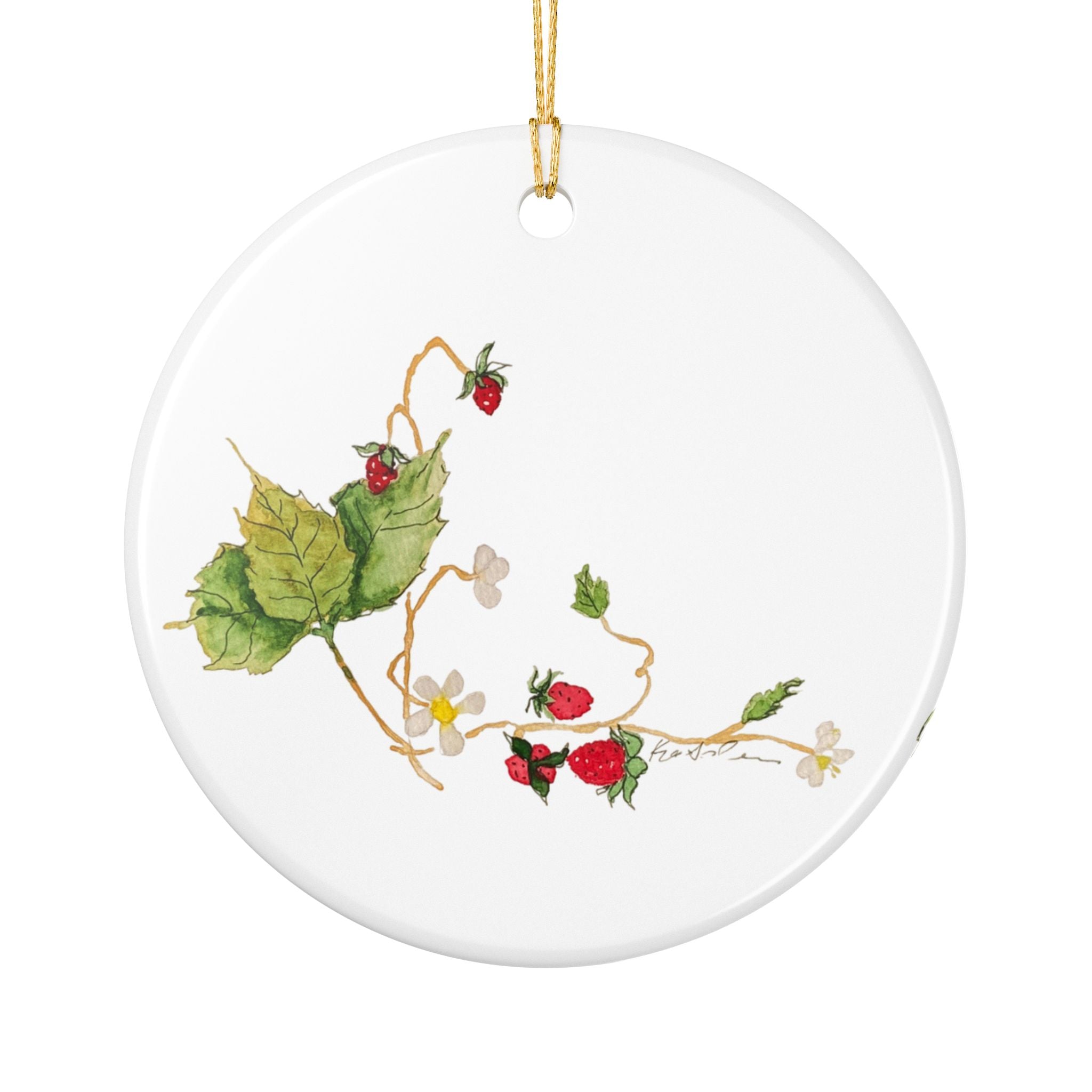 Watercolor Wild Strawberries Ceramic Ornament