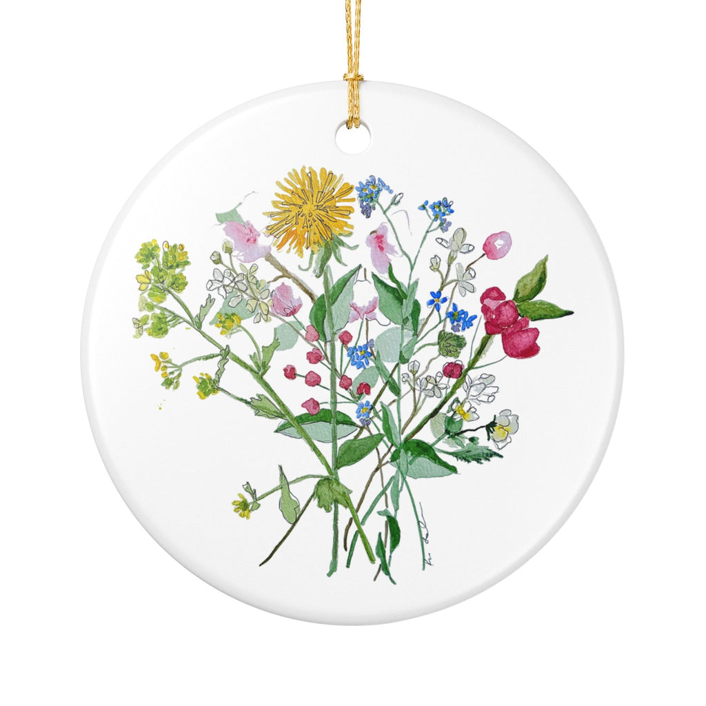 Michigan Wildflowers Ceramic Ornament — Watercolor Dandelion, Apple Blossom & Forget-Me-Not