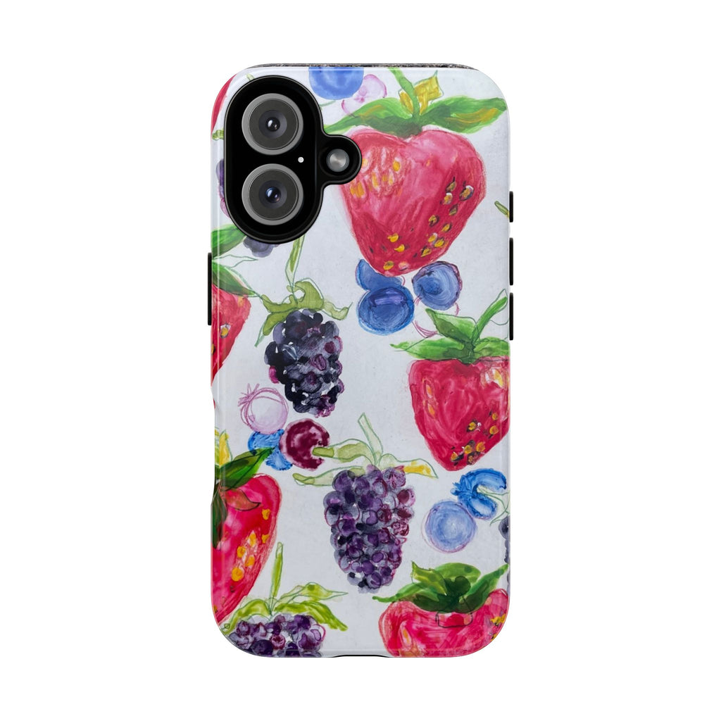 Berry Watercolor Tough Phone Case — Strawberry, Blueberry & Blackberry Protective Cover