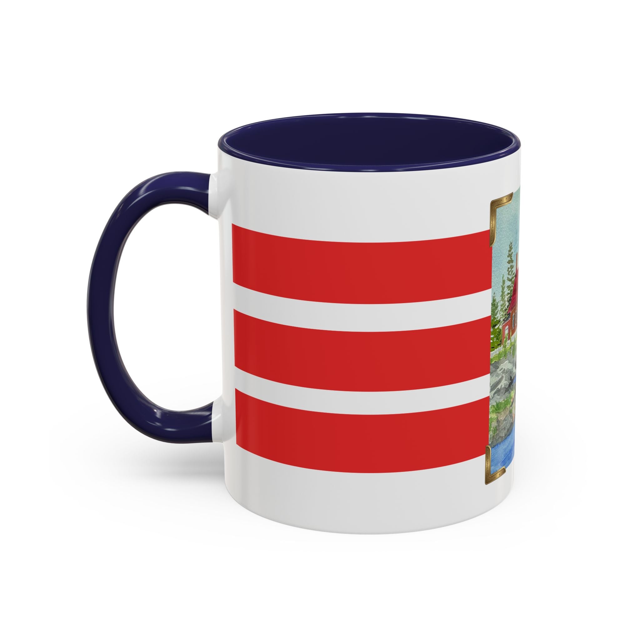Lighthouse Coastal Accent Coffee Mug – Striped Red Nautical 11/15oz