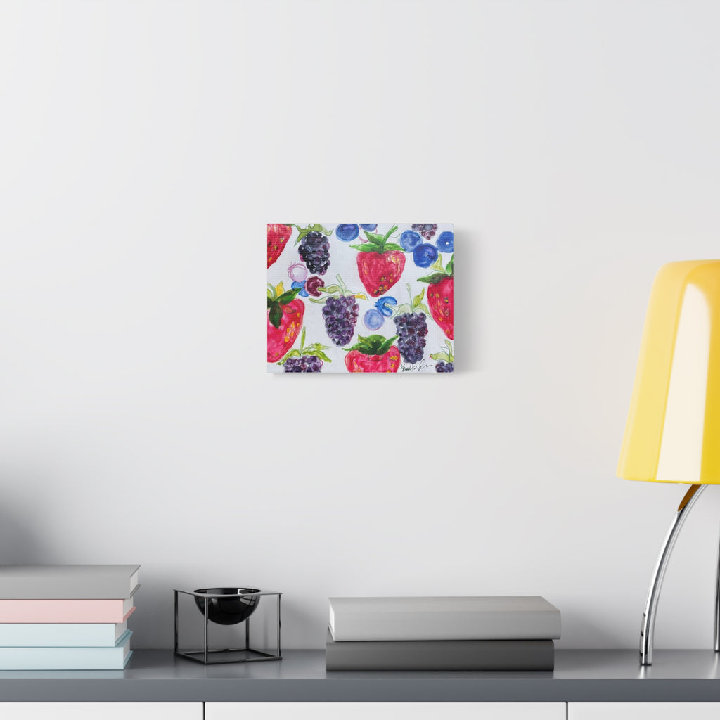 Watercolor Berries Matte Canvas Print — Blackberries, Strawberries & Blueberries