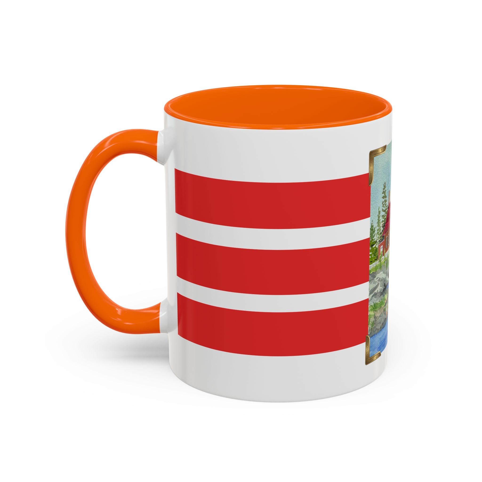 Lighthouse Coastal Accent Coffee Mug – Striped Red Nautical 11/15oz