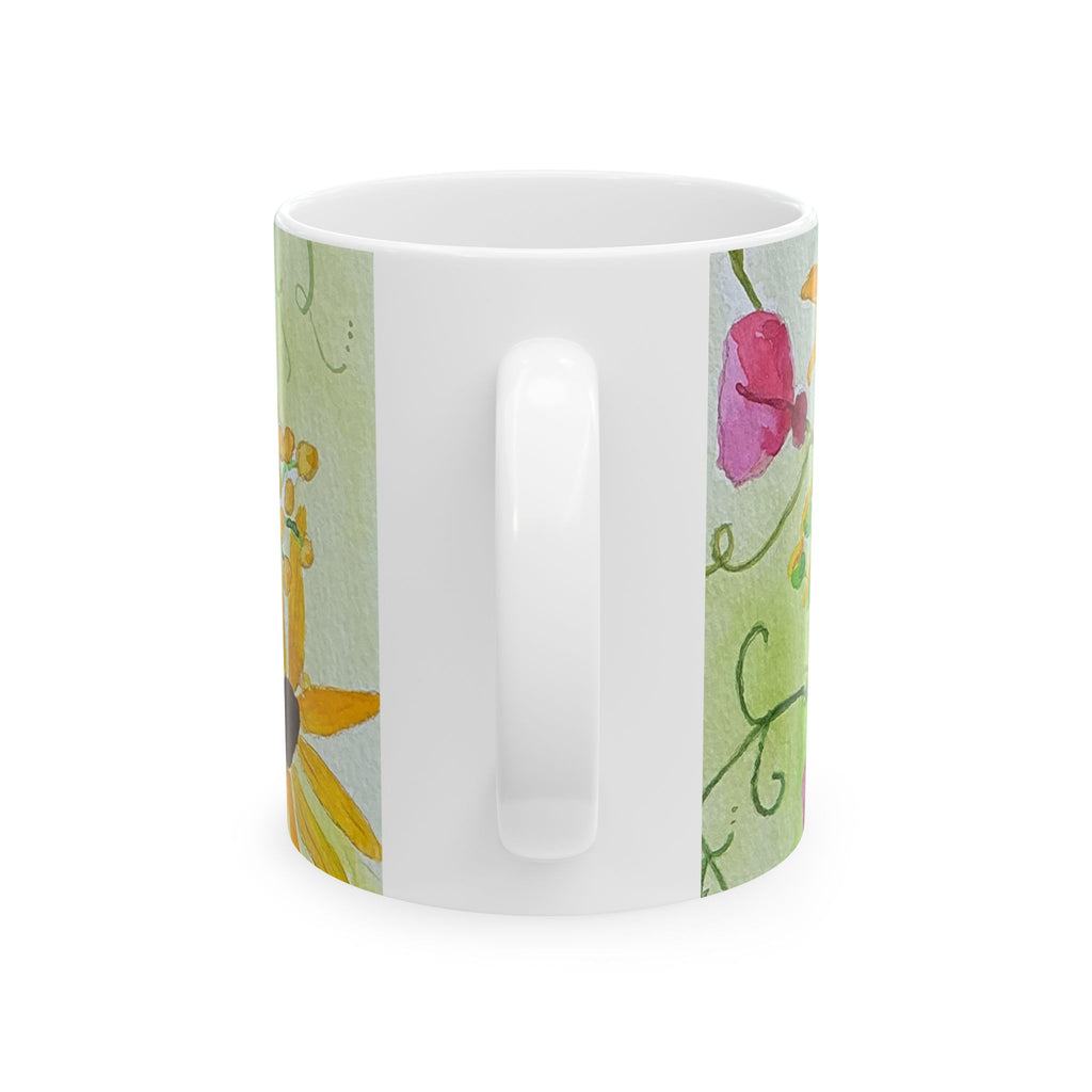 Wildflower Watercolor Ceramic Mug — Sweet Pea, Brown Eyed Susan & Queen Anne's Lace (11oz/15oz)