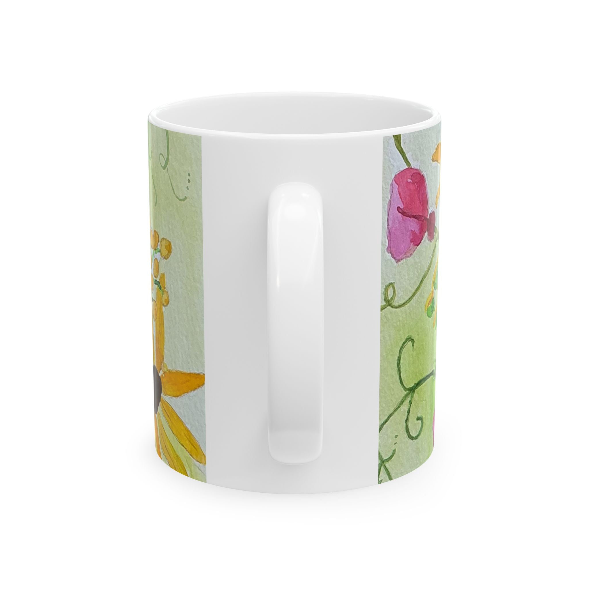 Wildflower Watercolor Ceramic Mug — Sweet Pea, Brown Eyed Susan & Queen Anne's Lace (11oz/15oz)