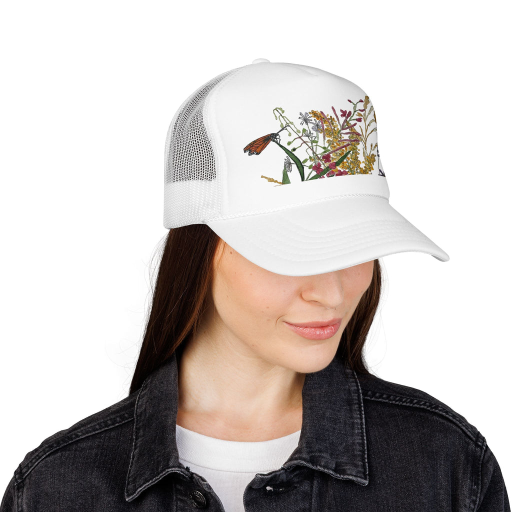 Butterflies & August Wildflowers Watercolor Trucker Hat