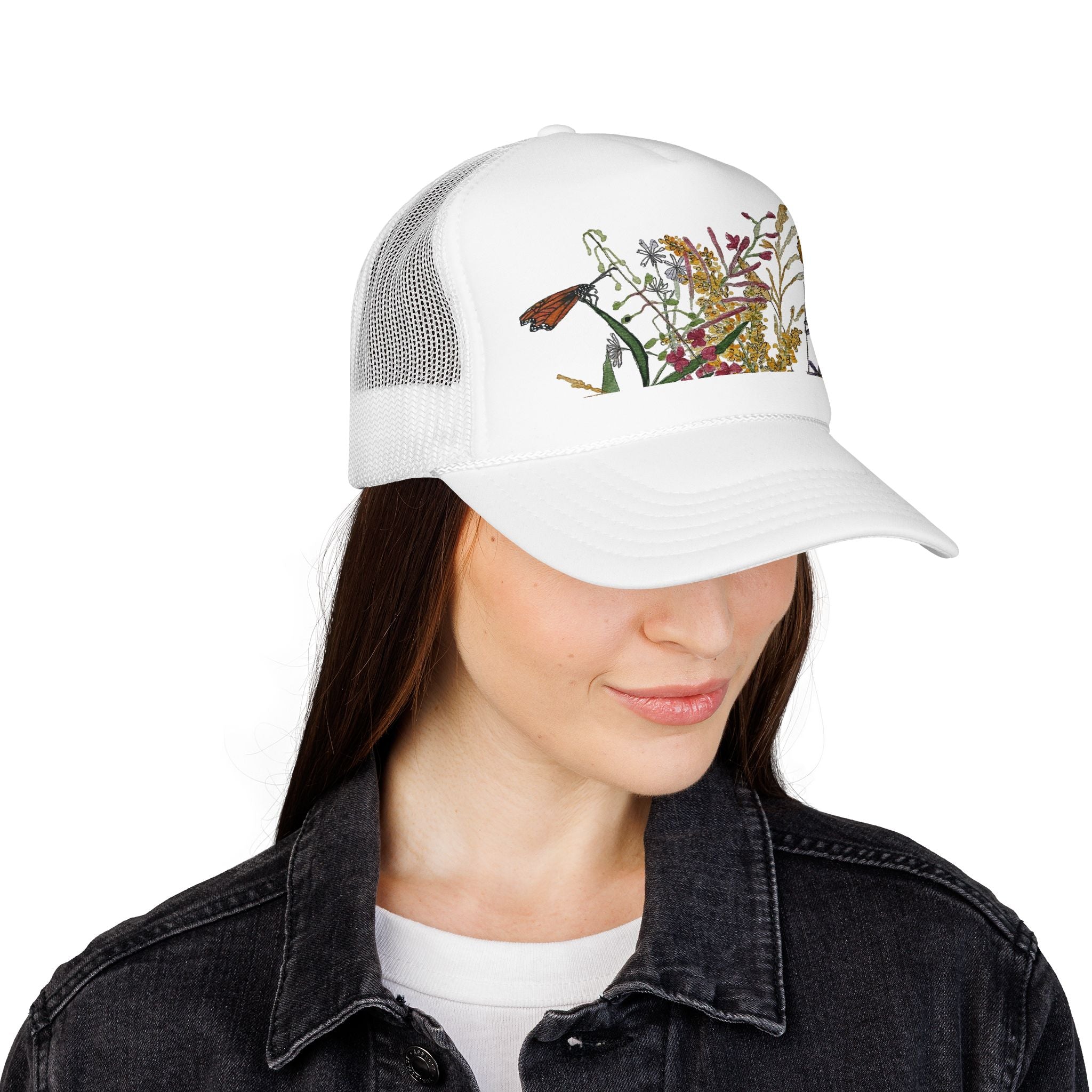 Butterflies & August Wildflowers Watercolor Trucker Hat