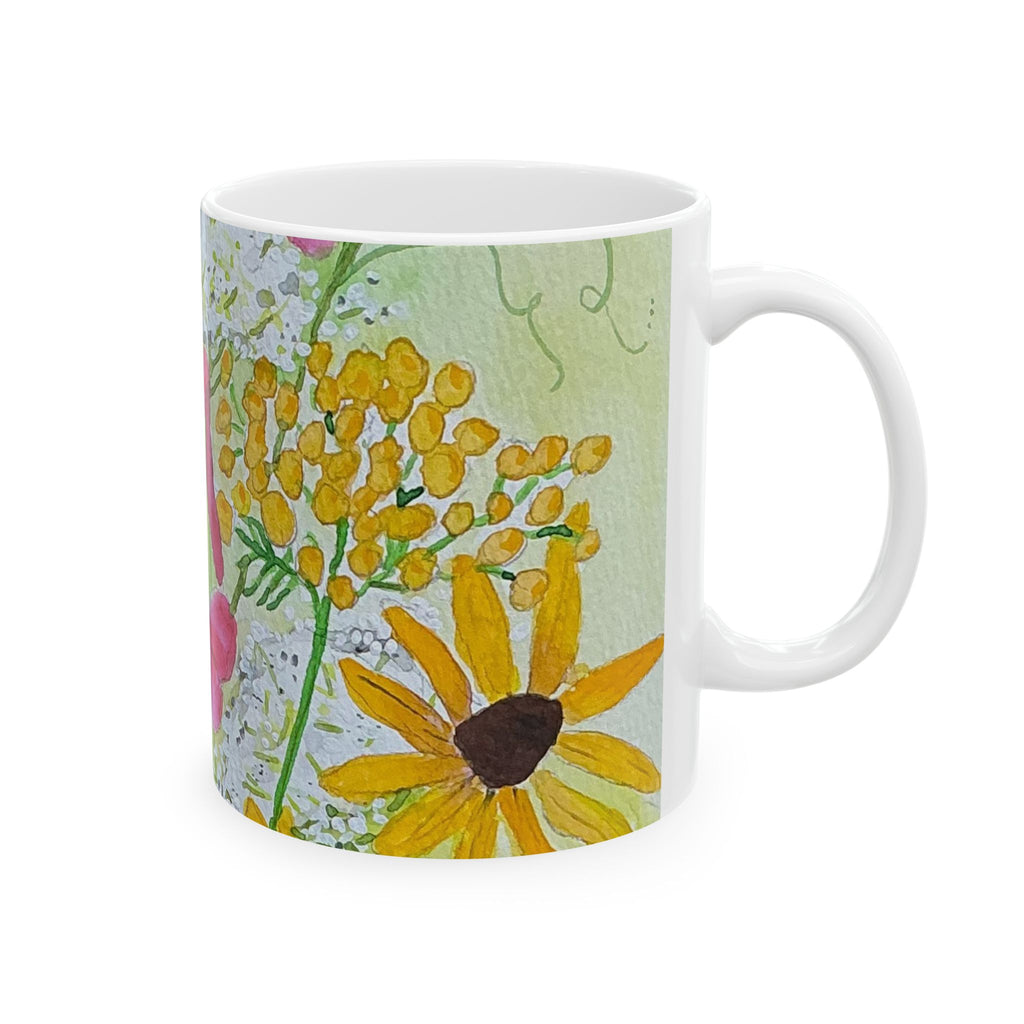 Wildflower Watercolor Ceramic Mug — Sweet Pea, Brown Eyed Susan & Queen Anne's Lace (11oz/15oz)