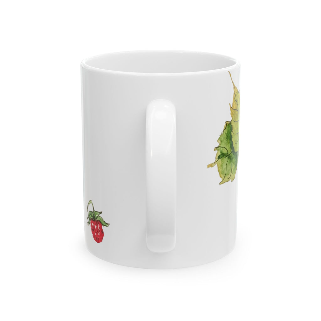 Wild Strawberry Ink & Watercolor Ceramic Mug — Hand-Painted Floral Coffee Cup (11oz, 15oz)