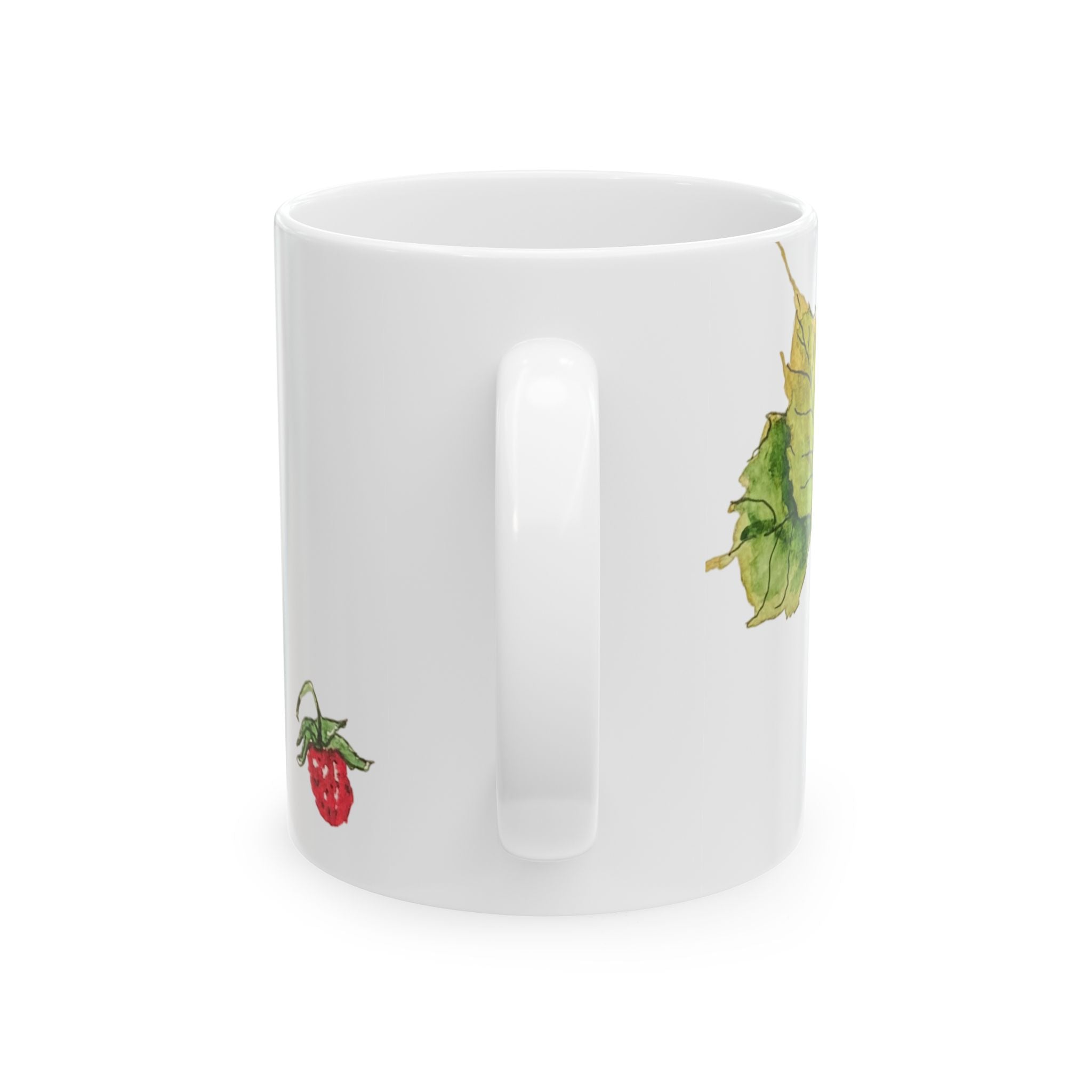 Wild Strawberry Ink & Watercolor Ceramic Mug — Hand-Painted Floral Coffee Cup (11oz, 15oz)