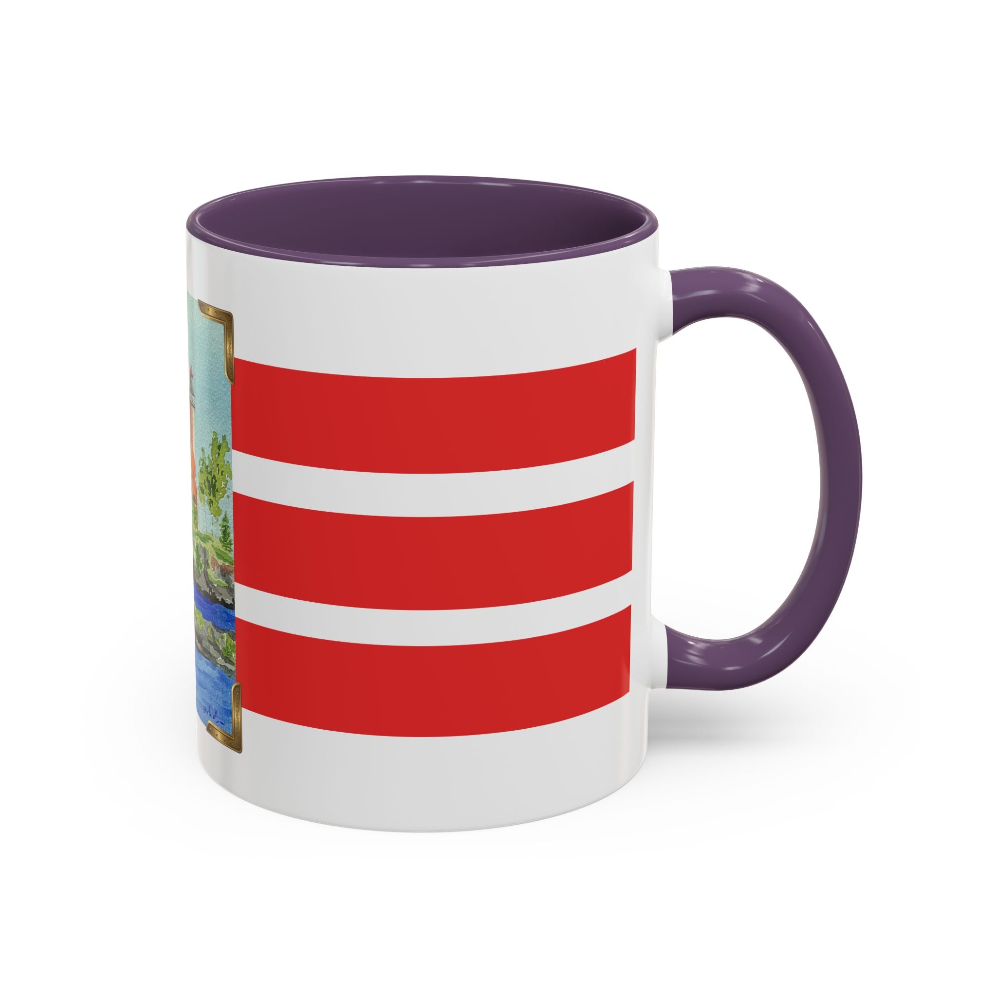 Lighthouse Coastal Accent Coffee Mug – Striped Red Nautical 11/15oz