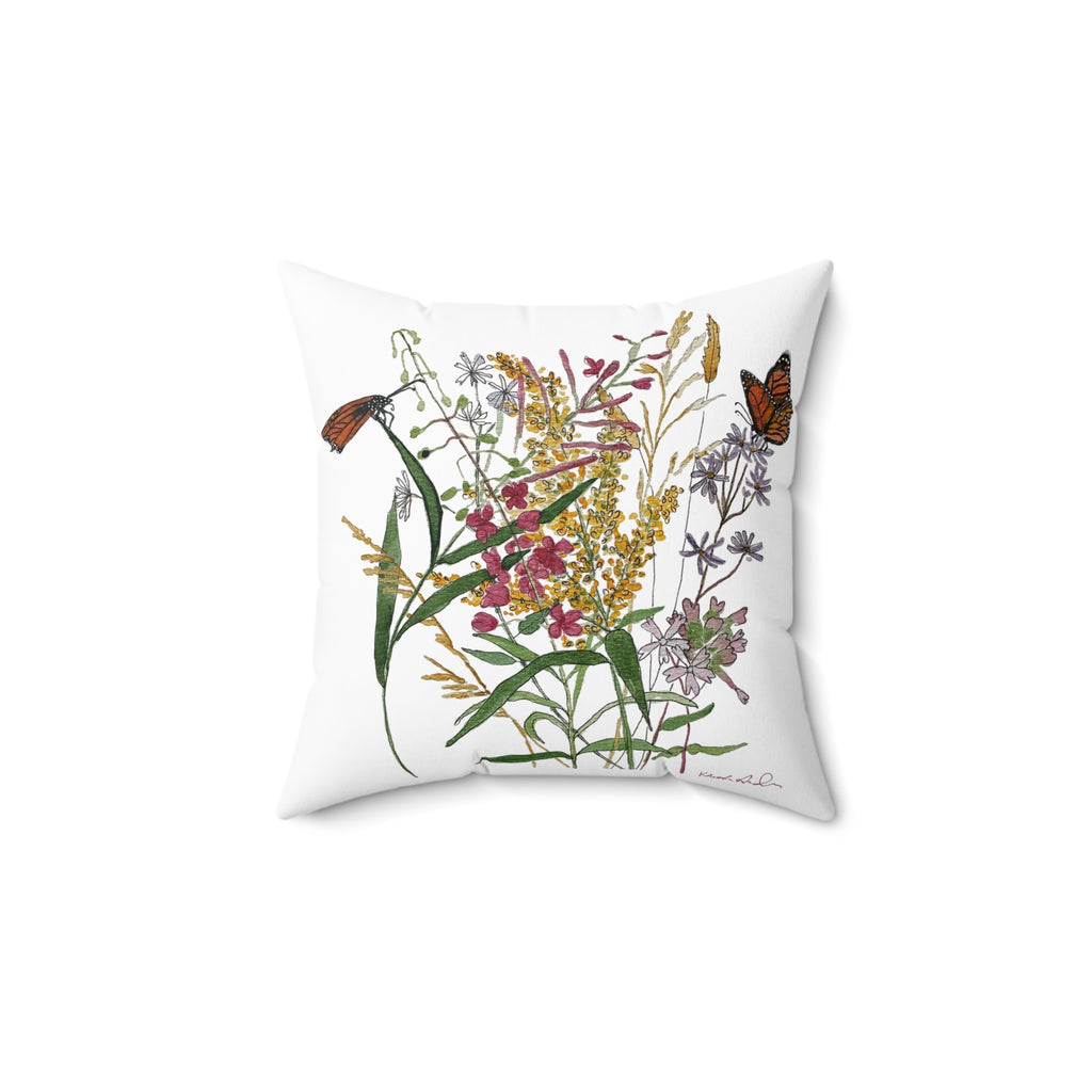 Wildflower & Monarch Pillow — Botanical Square Throw Pillow