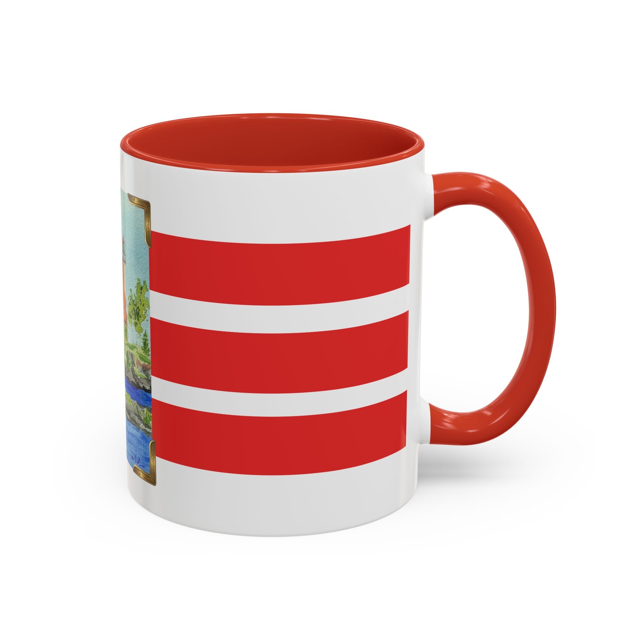 Lighthouse Coastal Accent Coffee Mug – Striped Red Nautical 11/15oz