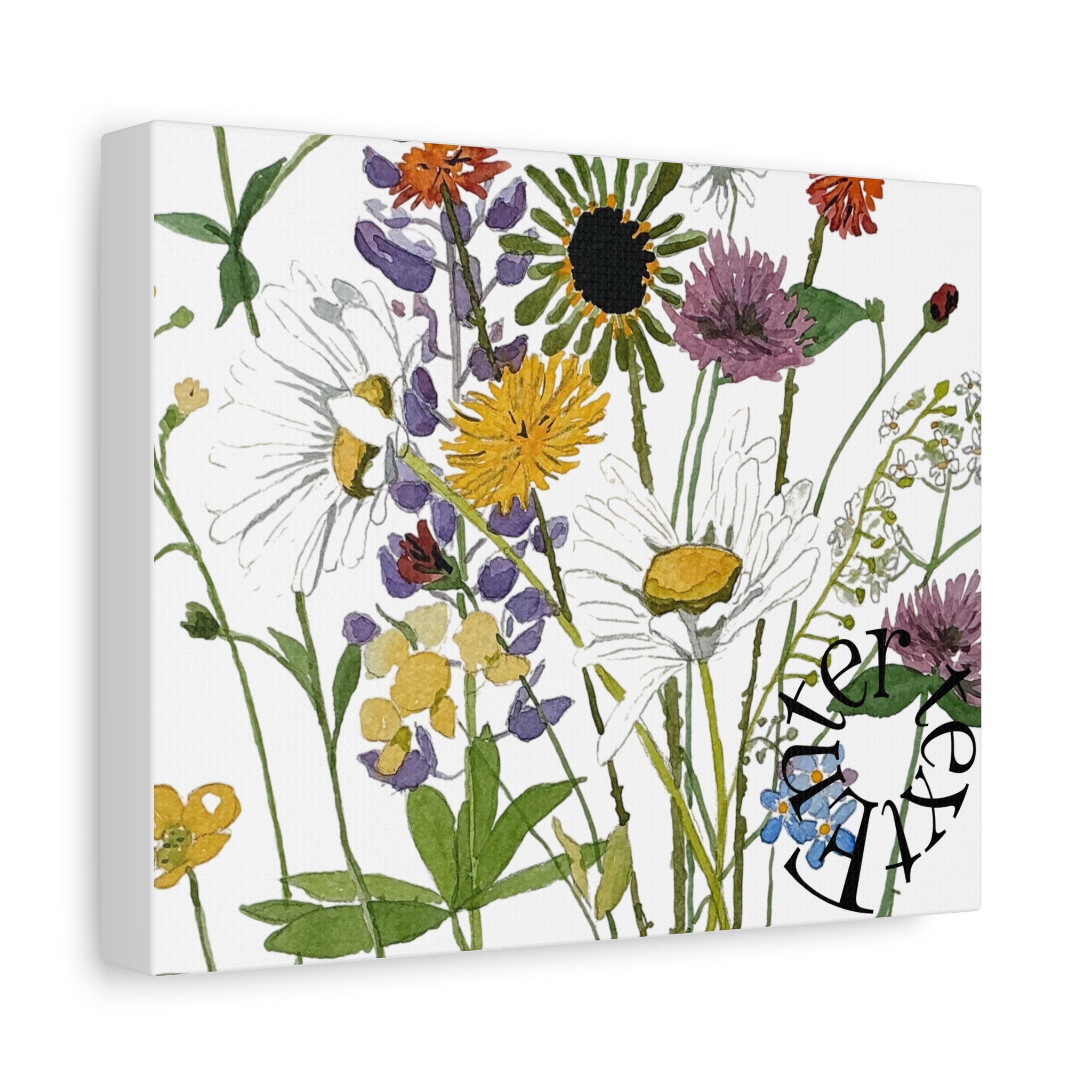 June Watercolor Wildflowers Matte Canvas Print — Stretched 1.25"