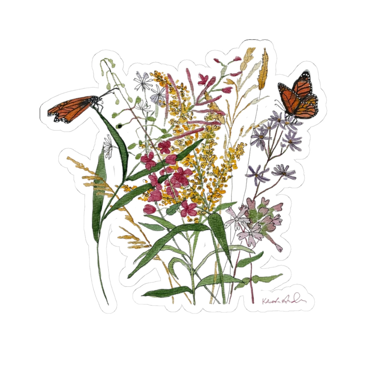 Watercolor Wildflowers & Butterflies Kiss-Cut Stickers