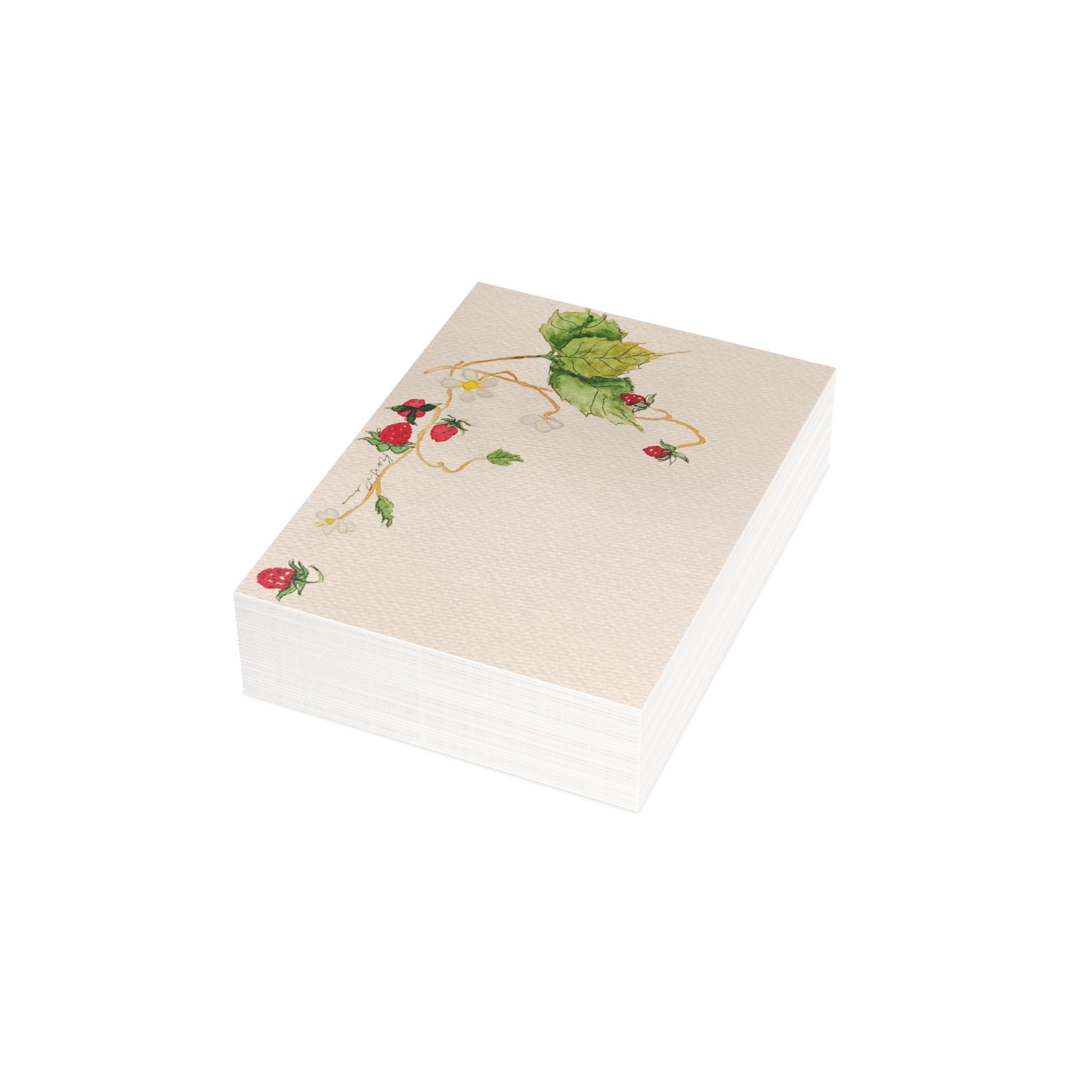 Watercolor Wild Strawberries Postcard Bundle — Illustrated Botanical Cards with Envelopes