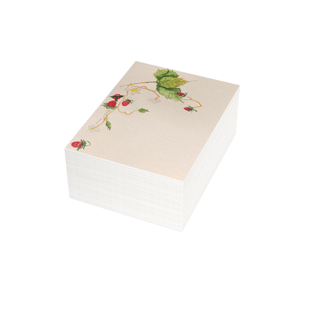 Watercolor Wild Strawberries Postcard Bundle — Illustrated Botanical Cards with Envelopes