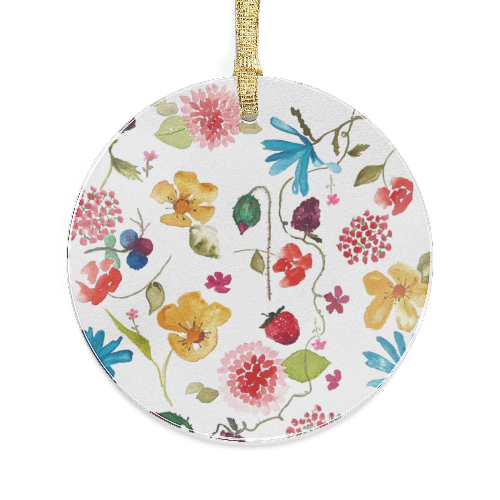 Cheerful Watercolor Flowers & Berries Acrylic Ornament