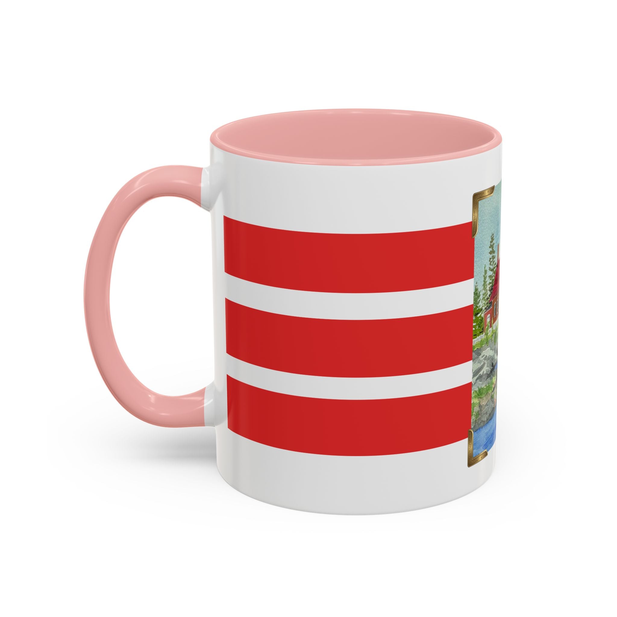 Lighthouse Coastal Accent Coffee Mug – Striped Red Nautical 11/15oz