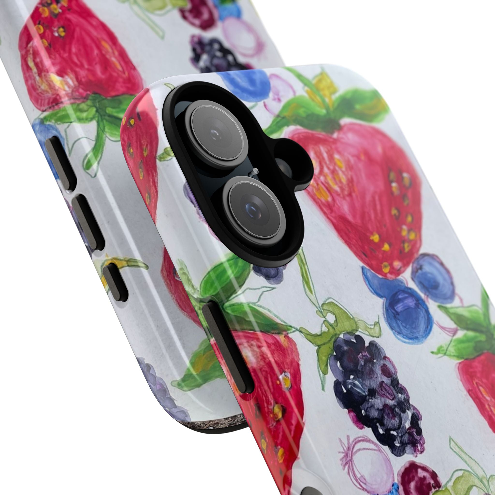 Berry Watercolor Tough Phone Case — Strawberry, Blueberry & Blackberry Protective Cover